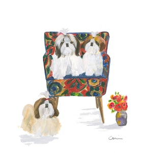 SHIH TZU DOG Art Print, 3 Shih Tzus From Original Watercolor Painting