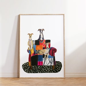 WHIPPET DOG COLORFUL Whimsical Art Print for Home, Office Wall Decor