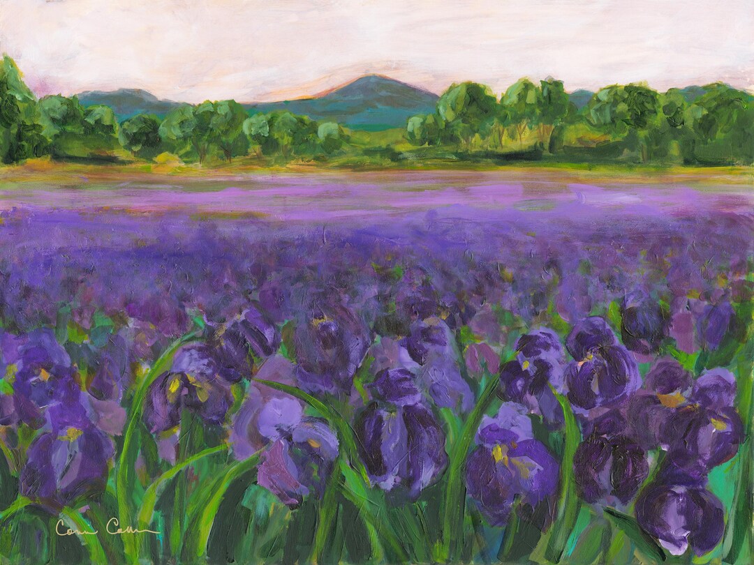 Iris Field Art Print, Purple Floral Landscape Painting - Etsy
