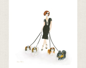 Personalized Shih Tzu Dog Art Print, Giclée Paper Print