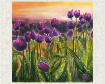 LANDSCAPE FLORAL ART Print, Violet Tulips contemporary abstract wall decor