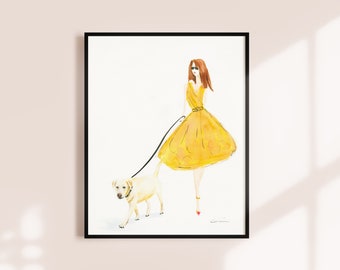 Customizable Labrador Retriever Art Print, Yellow Lab Walking