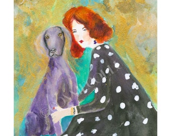Weimaraner Dog Art Print: Whimsical Watercolor Pet Portrait