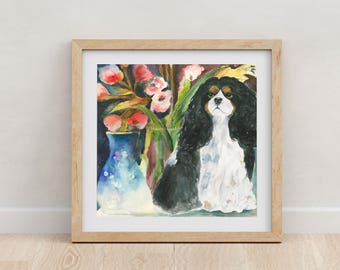 CAVALIER KING CHARLES Spaniel Dog Art, grillige aquarelprint, cadeau voor dierenliefhebbers