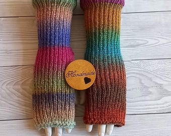 Long fingerless Gloves, colored wool gloves, leg warmers, multicolor gloves, Arm Warmers, Women's Gift, merino gloves, handmade knit gloves