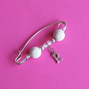 Shawl pin, dangle brooch, Initial brooch, safety pin, letter brooch, sweater pin, brooches pins, personalized pin, Lava stones, scarf pin