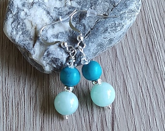 Dangling earrings, 925 silver, earrings blue jade, Drop earrings nickel-free, women's earrings, gift for wife, handmade gift