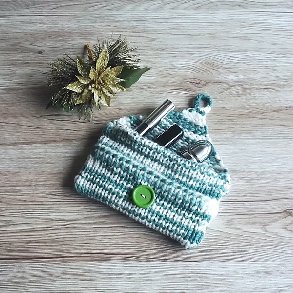White and green storage bag, clutch bag, pencil case, pochette, container for bag, make-up bag, container, pouch, envelope, purse, gifts