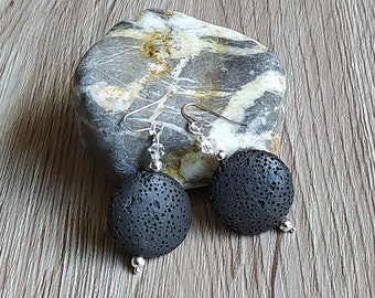 Dangling earrings with lava stone, black earrings nickel-free, Drop earrings, handmade jewelry for womens, handmade earrings, woman earrings