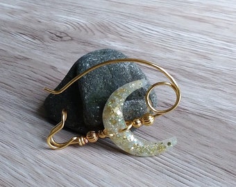 Shawl pin, crescent moon, moon pin, sweater pin, safety pin, copper jewelry, resin moon, scarf pin, half moon brooch, women's accessories