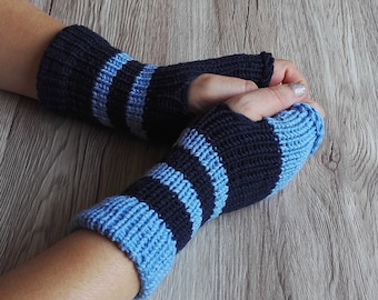Fingerless gloves, blue arm warmers, merino gloves, handmade gloves, half finger gloves, wool gloves, wrist warmers, accessories