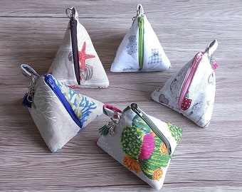 Coin purse, key pouch, make-up bag, triangular money bag, key case, lipstick holder, fabric case, handmade, triangular pochette, clutch bag