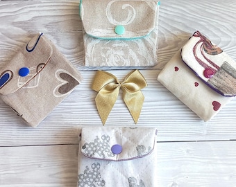 Cloth coin purse, earphone holder, key pouch, mini wallet, purse buttons, money bag, lipstick holder, fabric case, fabric keychain