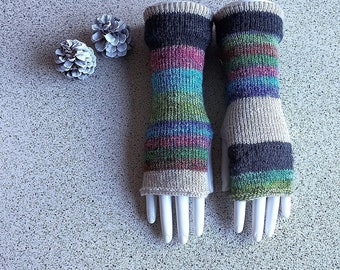 Multicolor fingerless gloves, Knit long gloves, Arm Warmers, handmade gloves, wool gloves, women's gloves, half finger gloves, gift ideas