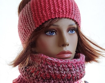 Set neck warmer and ear warmer, wool loop scarf, knitted headband/neck warmer, ring neck warmer, handmade gifts with wool, neck warmer scarf