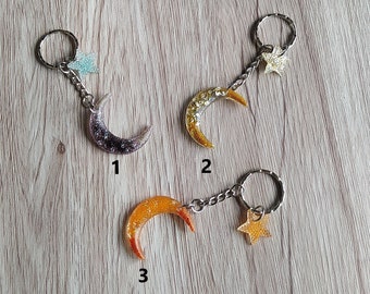 Keychain, moon keychain, colored keychains, moon keyring, half moon, resin jewelry, crescent moon, resin pendant, handmade gifts, for her