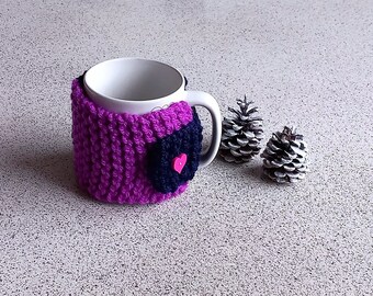 Cup cozy, Household items, mug cozy, gift for him, gift for husband, gift for lovers, mug sweater, coffee cozy, purple and blue