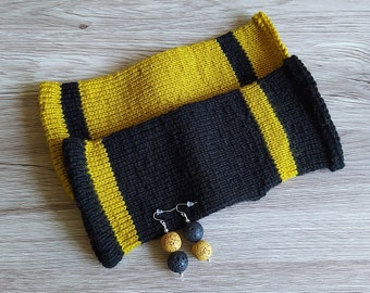 Arm Warmers, Black/yellow Fingerless Gloves, lava earrings, 925 silver earrings, mustard color, wrist warmers, wool gloves, dangle earrings