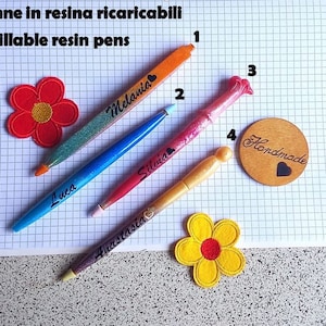 Penne in resina ricaricabili, regali per maestre, idee bomboniere, idea segnaposto, penne personalizzabili, penne a forma di bacchette