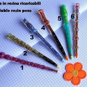 Penne in resina ricaricabili, idea segnaposto, penne a sfera, articoli cancelleria, penne personalizzabili, penne a forma di bacchette