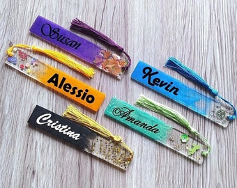 Name resin bookmarks, favors, customized bookmarks, Personalized bookmarks, customizable writing, gift for reading enthusiasts