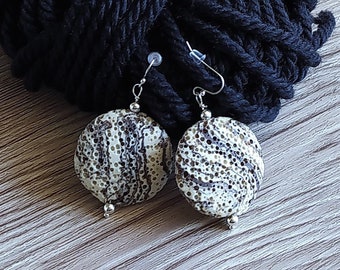 Lava stone dangling earrings, black and white earrings nickel-free, Drop earrings, handmade jewelry for womens, woman earrings