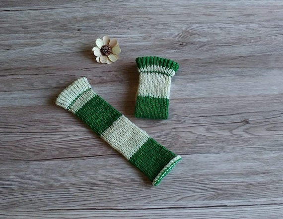 Guanti senza dita, Guanti di lana, guanti bicolore, guanti 100% Pura lana, guanti bianchi, guanti verdi per donna, accessori, manicotti