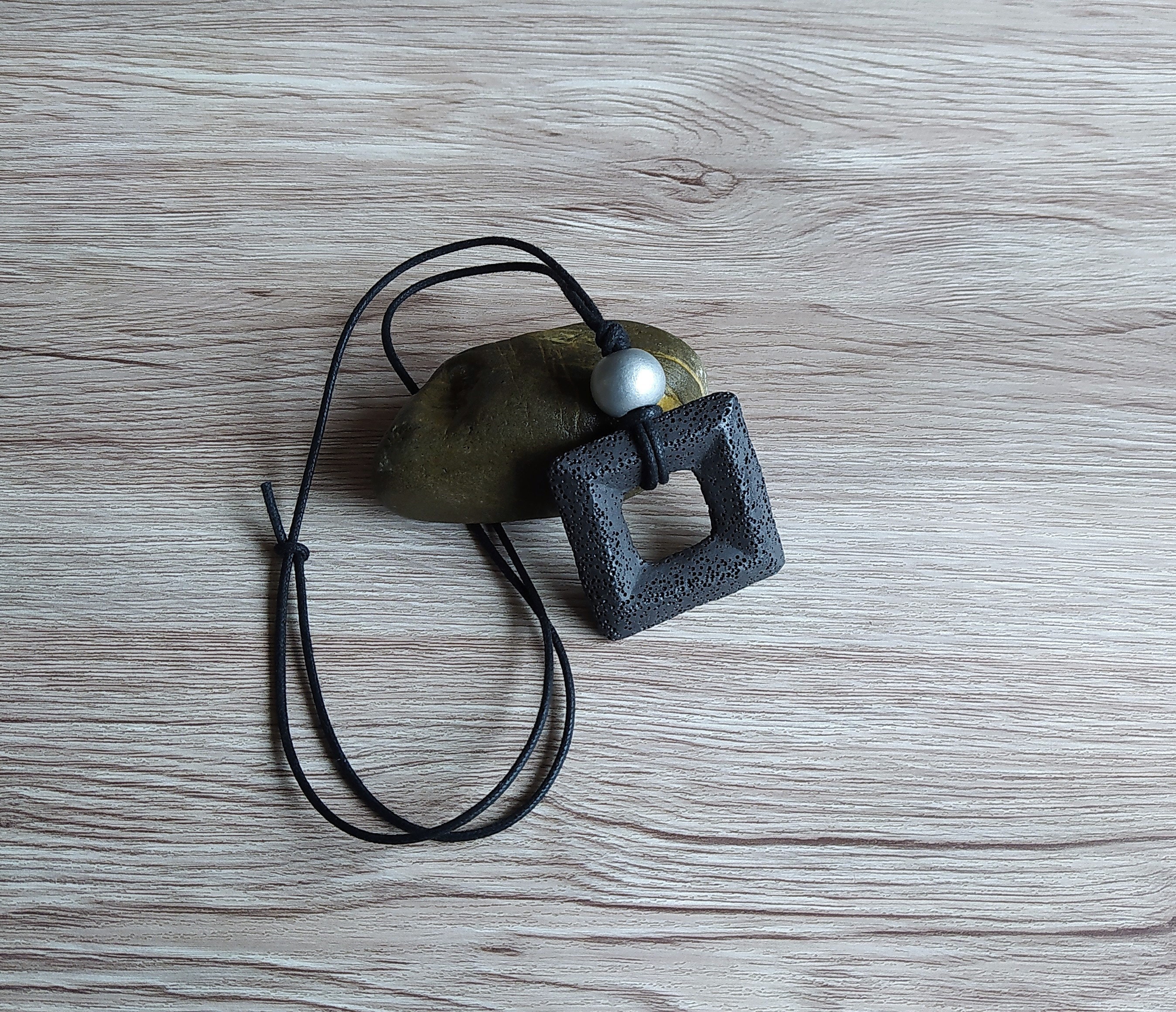 Lava Stone Necklace, Adjustable Necklace, Handmade Neklace, Black ...