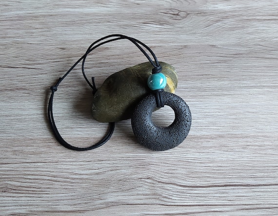 Blue Turquoise and Black Lava Stone Statement Necklace, Hand-knotted Black Beads and Sterling newest Silver Turquoise Pendant Necklace Gift for Her