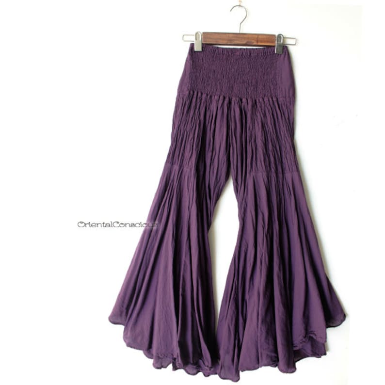 Fluffy Drape Bohemian Flare Pants Puple Cotton100/% Hippie Hippy Peasant Natural Boho