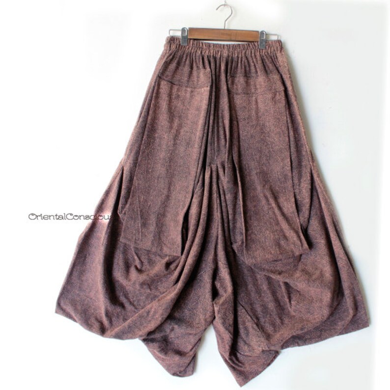 Stone Washed Unusual Sarueru Pants Brown Cotton100/% Boho Peasant Asian Unisex
