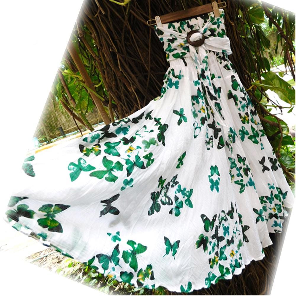 Colorful Various Butterfly Coconut Buckle  Flare Skirt B Cotton Boho Peasant Hippie