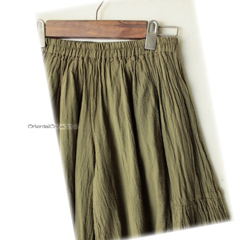 Wrinkle Cotton Wide Frea Pants Khaki Cotton100/% Boho Peasant Asian Natural