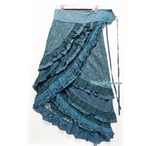Adjustable Silhouette 3 types of Lace Curved Tiered Wrap Skirt Turquoise Boho Asian Hippie Hippy Peasant