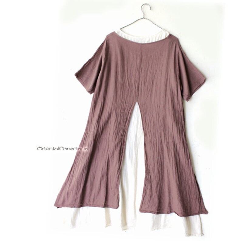 2Sets Bi-color Layered Dress Cocoa Cotton100/% Natural Peasant Asian Boho