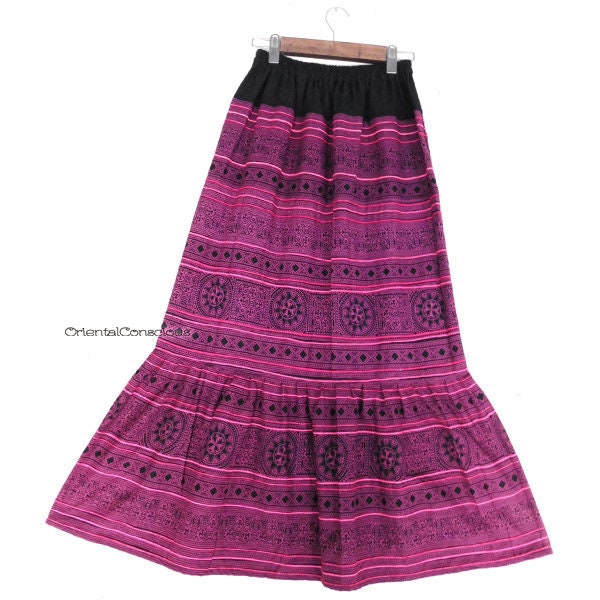 Geometric Pattern Pink Stitch Mermaid Skirt Ethnic Peasant Boho Hippie Hippy