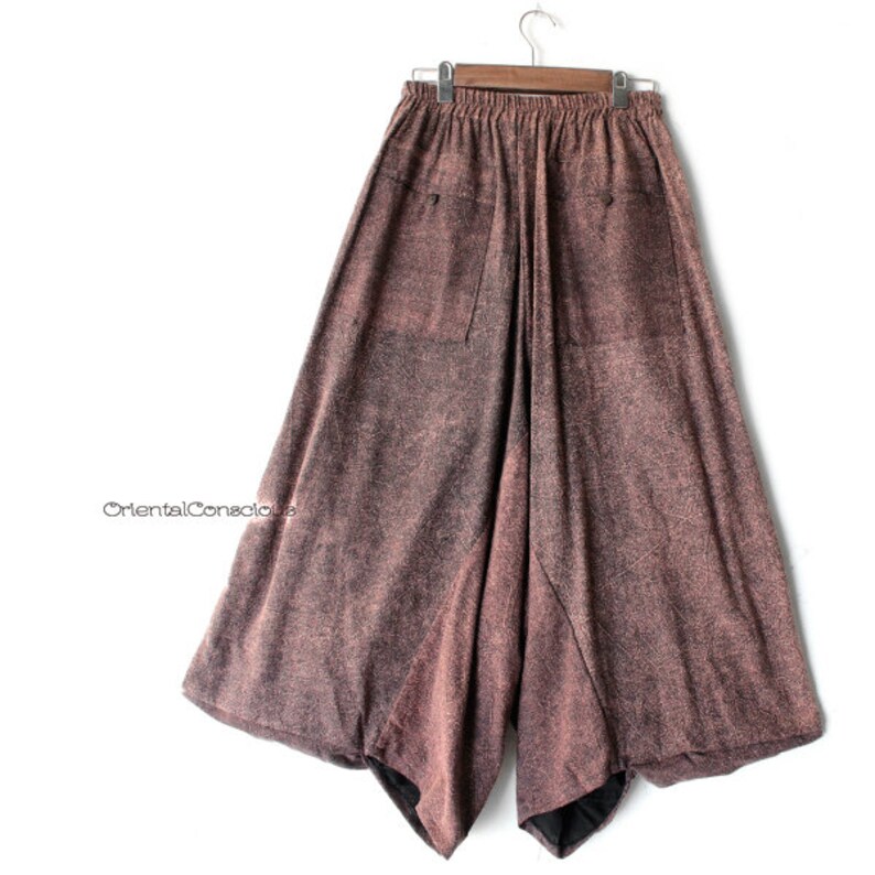 Stone Washed Unusual Sarueru Pants Brown Cotton100/% Boho Peasant Asian Unisex