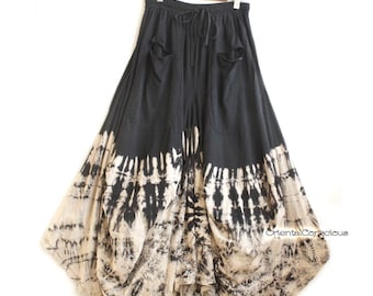 Bottom Chic Tie Dye 3D Draped Balloon Flare Skirt / Black Goth Boho Peasant Hippie Bohemian