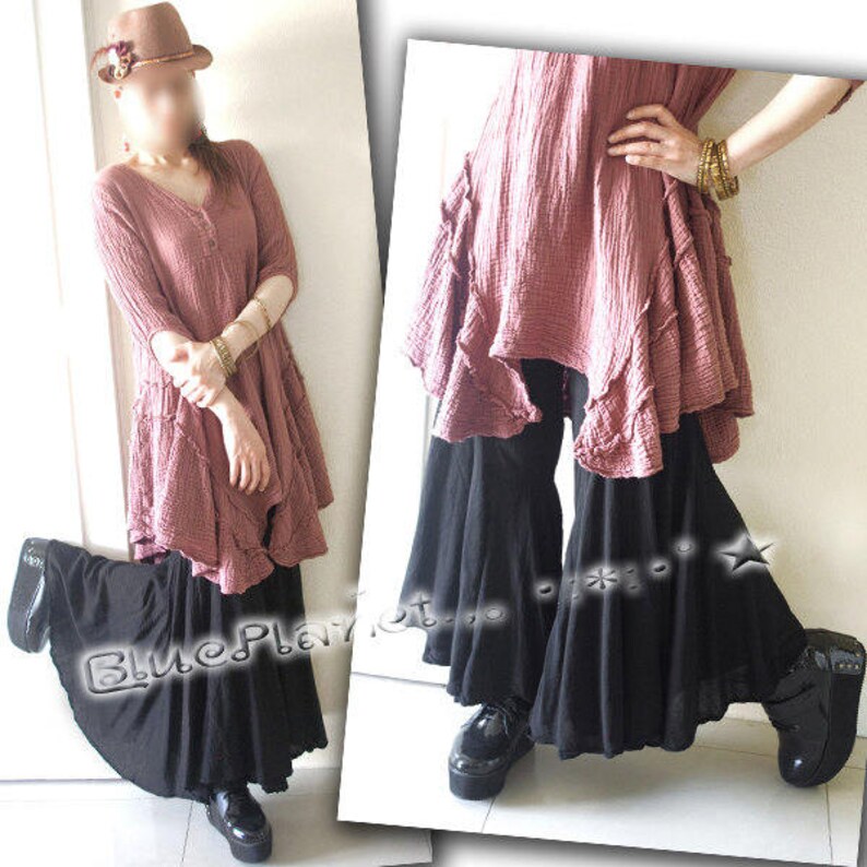 Fluffy Drape Bohemian Flare Pants Puple Cotton100/% Hippie Hippy Peasant Natural Boho
