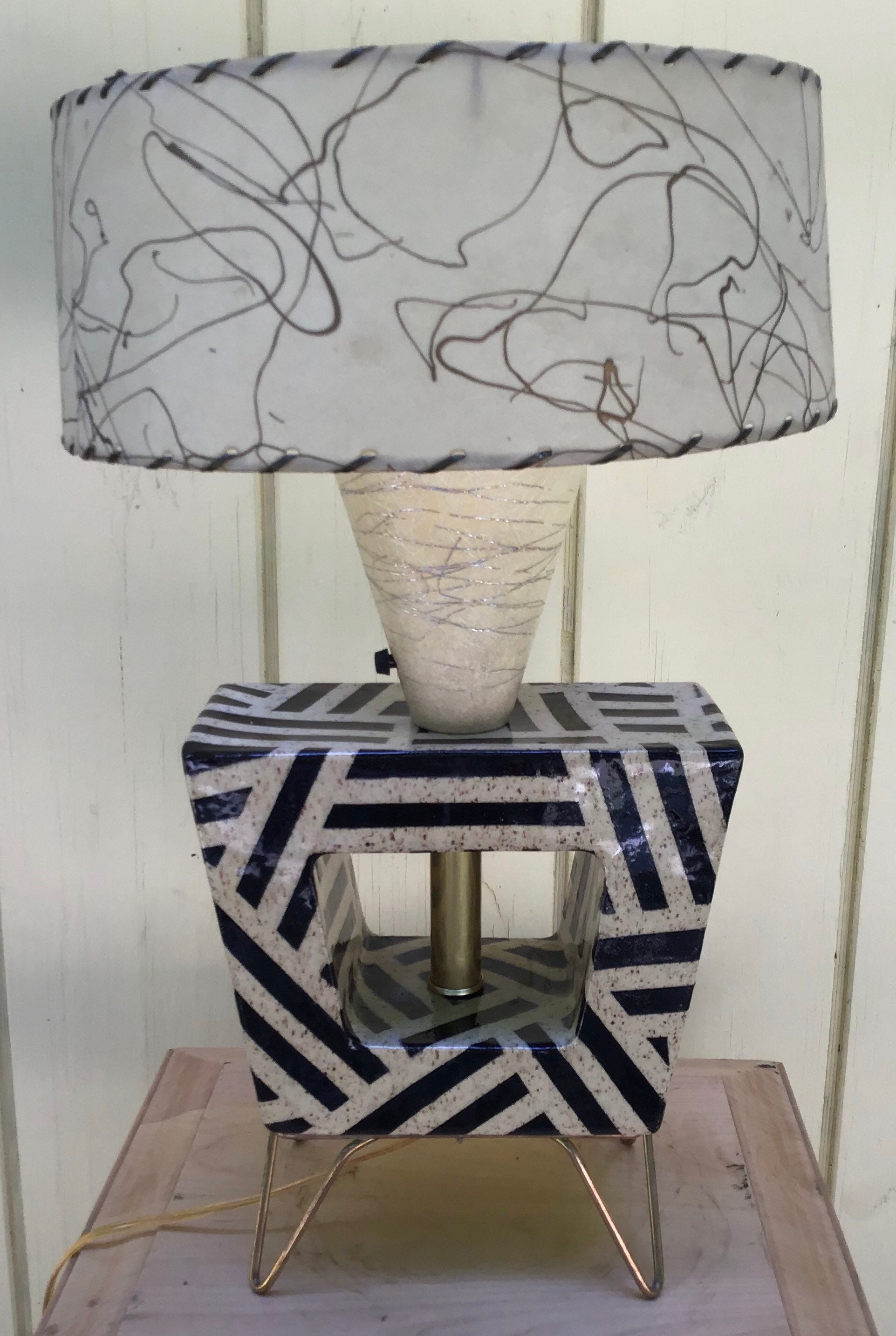 Handmade MCMstyle Ceramic Lamp With 2 Vintage Shades Etsy