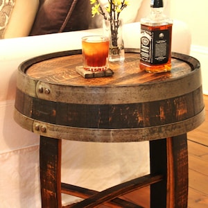 Handcrafted Oak Whiskey Barrel End Table image 1