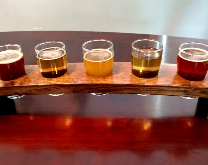 Beer Flight Tray Made From Reclaimed Whiskey Barrel Stave ~ 5 Glass