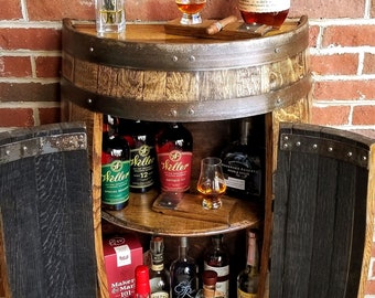 Half Whiskey / Bourbon Barrel Cabinet ~ Handcrafted From A Reclaimed Whiskey Barrel With Doors