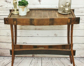 Handcrafted Oak Bourbon Whiskey Barrel Side Table - Entry Table - Sofa Table