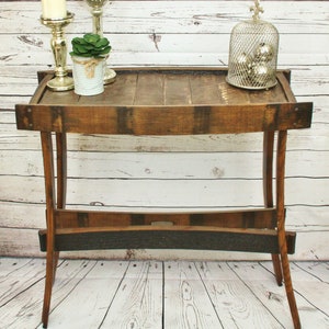 Handcrafted Oak Bourbon Whiskey Barrel Side Table - Entry Table - Sofa Table