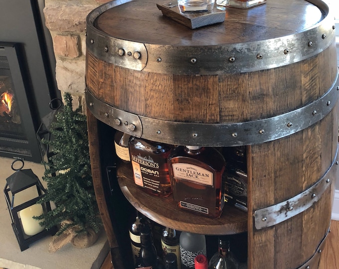 Whiskey Barrel Liquor Cabinet ~ Handcrafted From A Reclaimed Whiskey Barrel