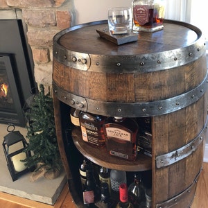 Whiskey Barrel Liquor Cabinet Handcrafted From A Reclaimed Whiskey
