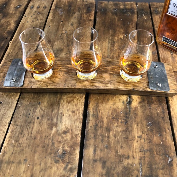 Whiskey Flight Tray With Glencairn Whiskey Glasses - Made From Reclaimed Whiskey Barrel Stave