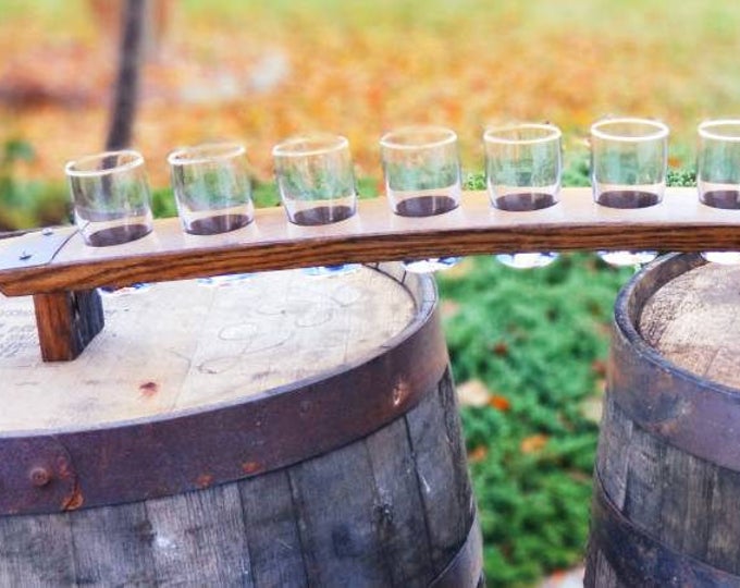 Beer Flight Tray Made From Reclaimed Whiskey Barrel Stave - With 10 Glasses