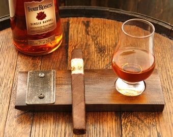 Handcrafted Whiskey Barrel Cigar and Glencarin Glass Holder / Tray